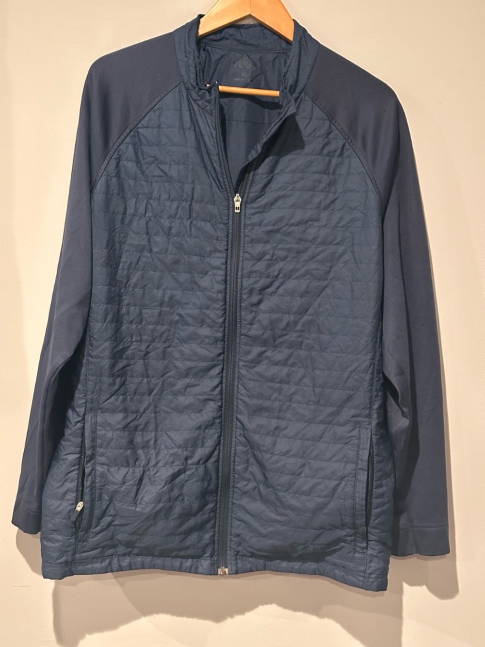VUGA Jacket Mens Medium Blue Full Zip Lightweight Quilted Hybrid Stretch
